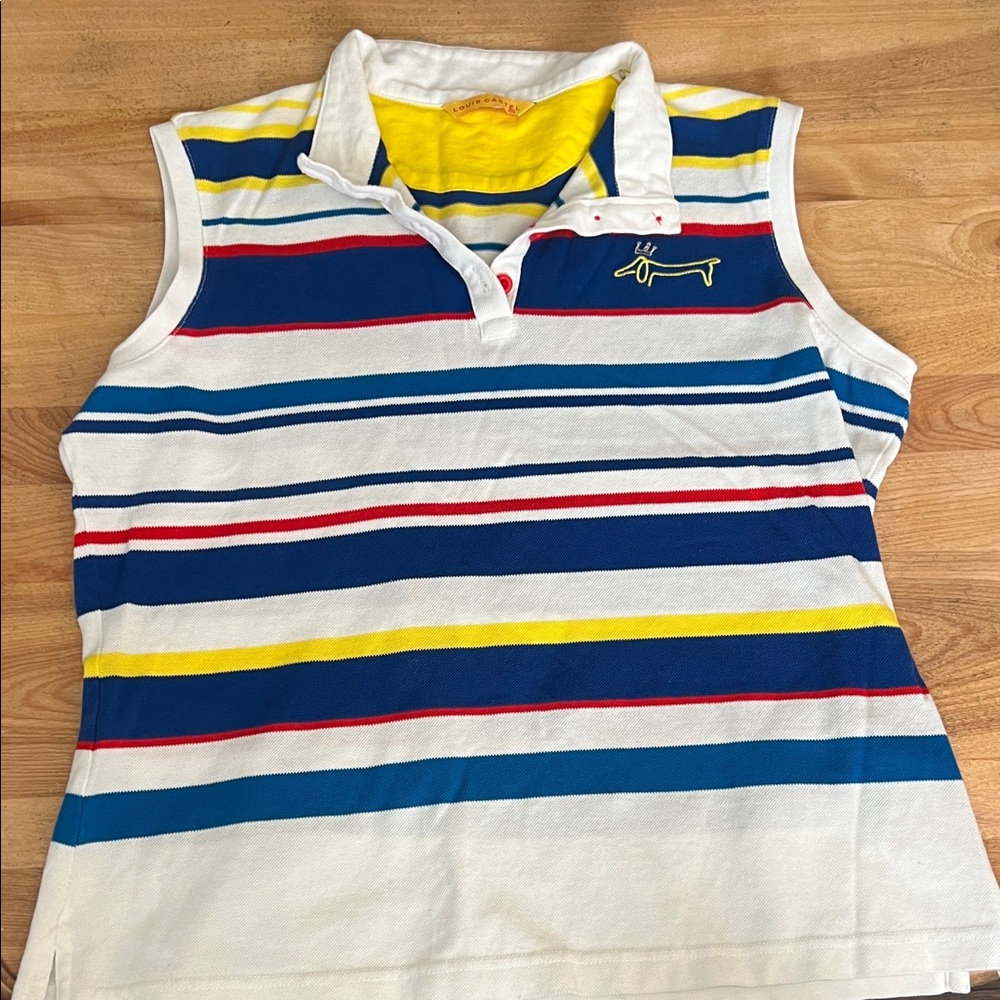 Louis castel sleeveless Polo Shirt Multicolor Stripe dachshund dog tennis 105